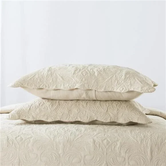 NEW Anthro White Cream Queen King Reversible Quilt Bedspread Blanket & Sham Set